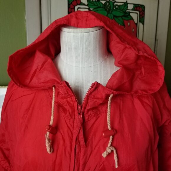 Vintage Red Nylon Windbreaker w/Hood S - Picture 4 of 9